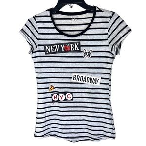 Girls Justice Size 16 Gray Black Striped Short Sleeve Tunic Top I LOVE NEW YORK